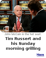 Public figures brought their talking points to ''Meet the Press''. Tim Russert brought his laser intensity, a skeptical gaze, and facts they'd rather forget.